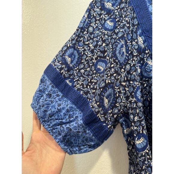 Old Navy Blue Floral Women’s Size Medium Peasant Top Boho Bohemian Tassels - Picture 3 of 6